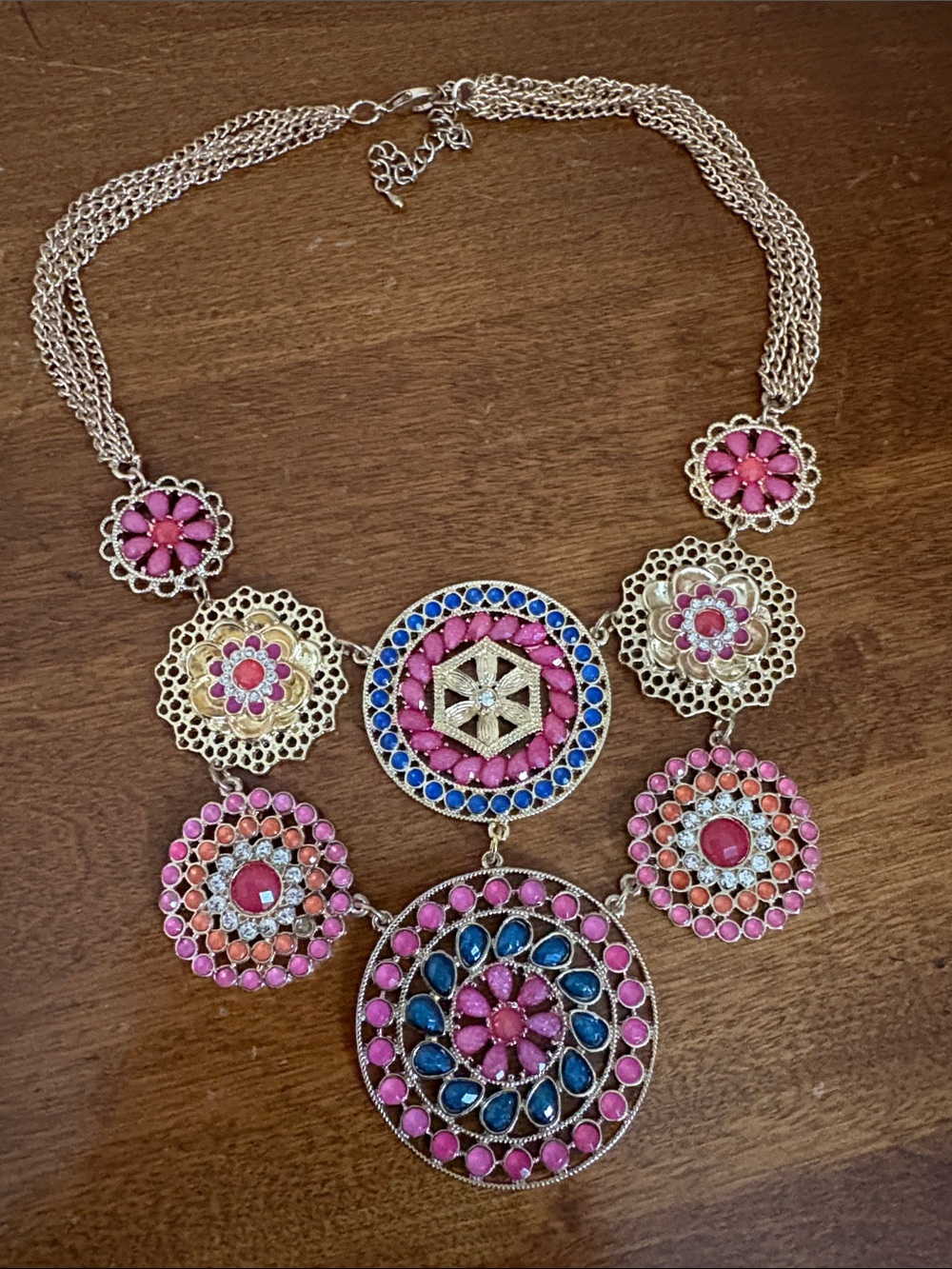 Bohemian Pink and Blue Statement Necklace